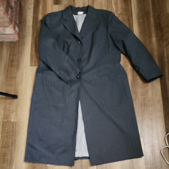 Harvé Benard Gray Pinstripe Long Blazer Coat Sz18 Plus Size Office Career Chic - Picture 7 of 12